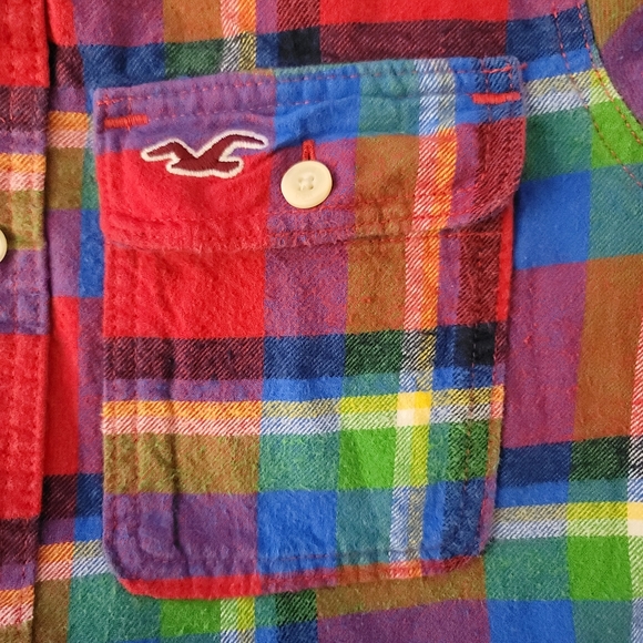 Y2K HOLLISTER ABERCROMBIE Flannel Red Plaid Colorful Size Womens S Pockets - Picture 8 of 12